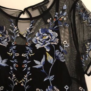 White House Black Market sheer flower shirt.